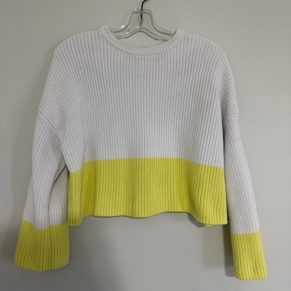 34. REVOLVE 525 America White and YellowGreen Crew Neck Sweater